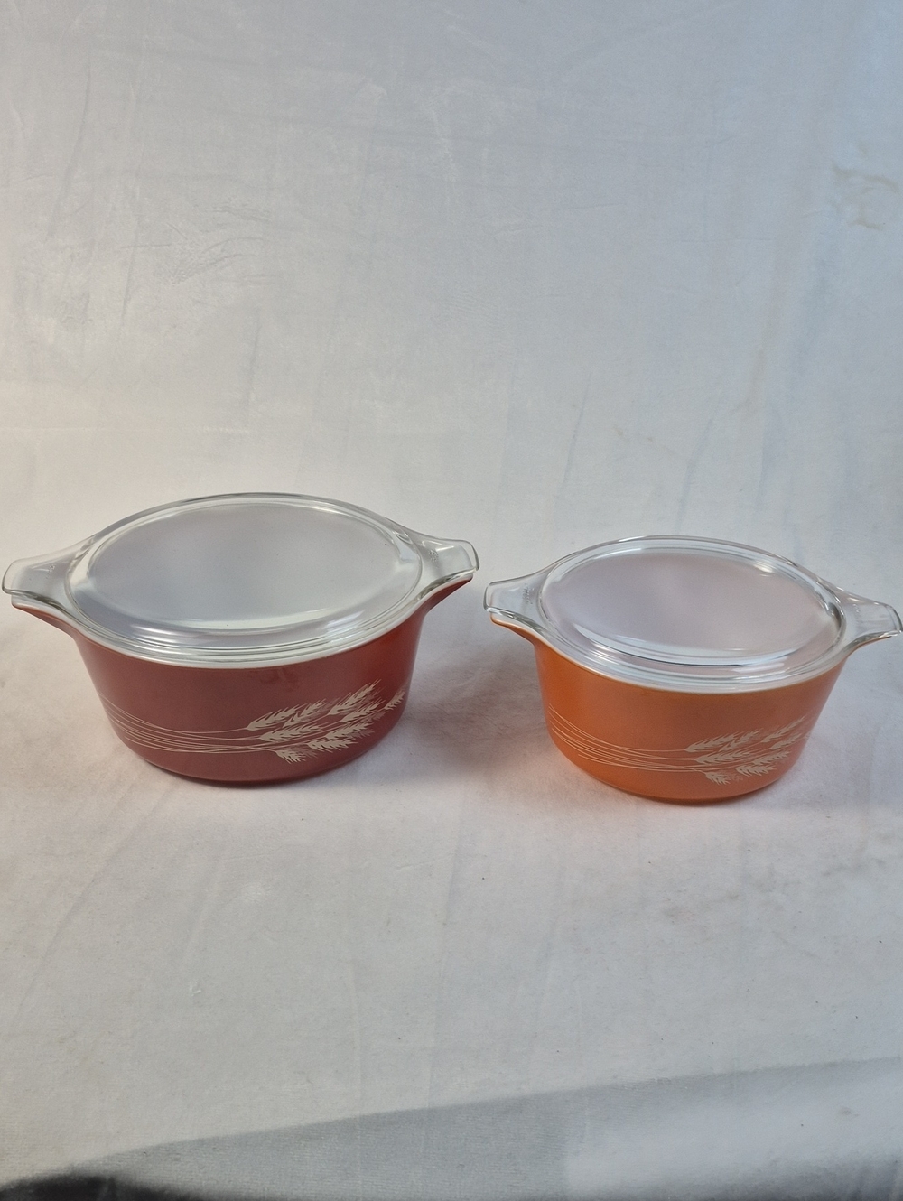 Vintage Pyrex Autumn Harvest Wheat Casserole Dishes With Lids - 474B & 475B